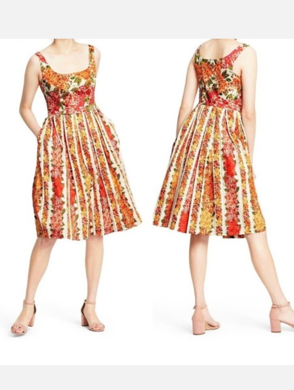 Isaac Mizrahi x Target Floral-Striped Midi Dress 50s Style Size Small